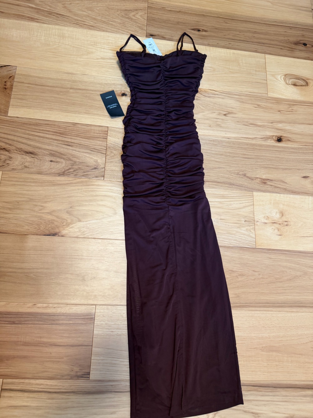 NWT Dynamite Ruched Spaghetti-Strap Midi Dress in Dark Brown - Picture 6 of 7